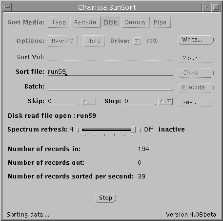 Sunsort main window with sorting in progress